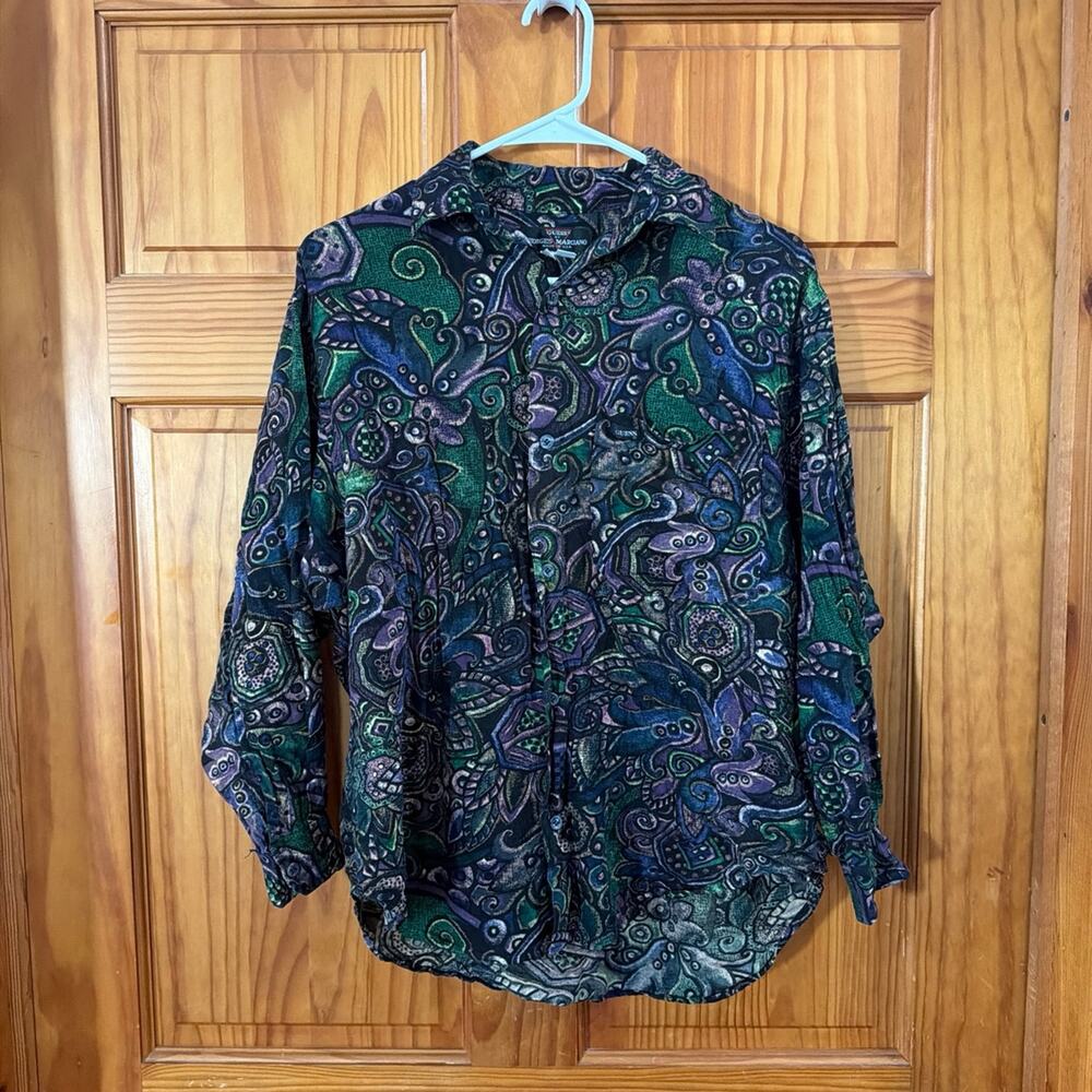 Women's Vintage Guess Button Down Shirt Paisley Print Long Sleeve Blouse Size S